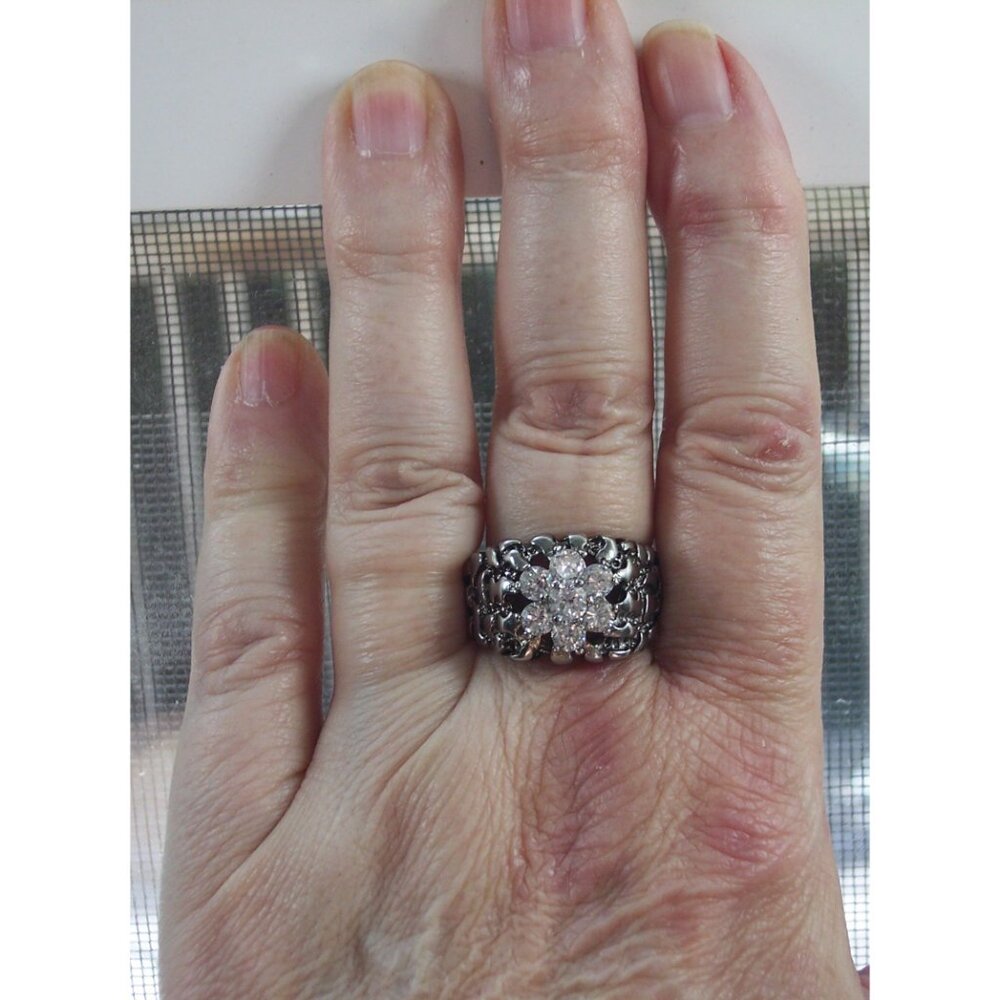 Men's Cubic Zirconia Nugget Ring 7 Stone Cluster Stainless Steel High Polished - Picture 10 of 15